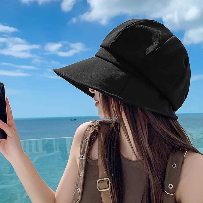 Womens Bucket Hat Spring Summer Hats For Women Solid Color Cloth Foldable Sunscreen Sun Hat Female Fisherman Cap Wide Brim New W250602