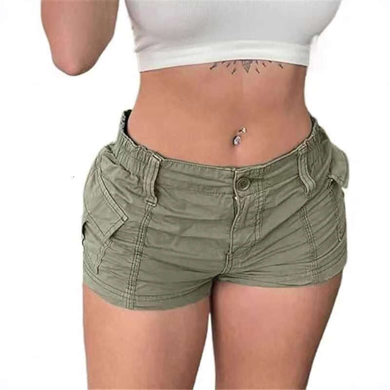 Solid Color Cargo Denim Shorts For Women B5