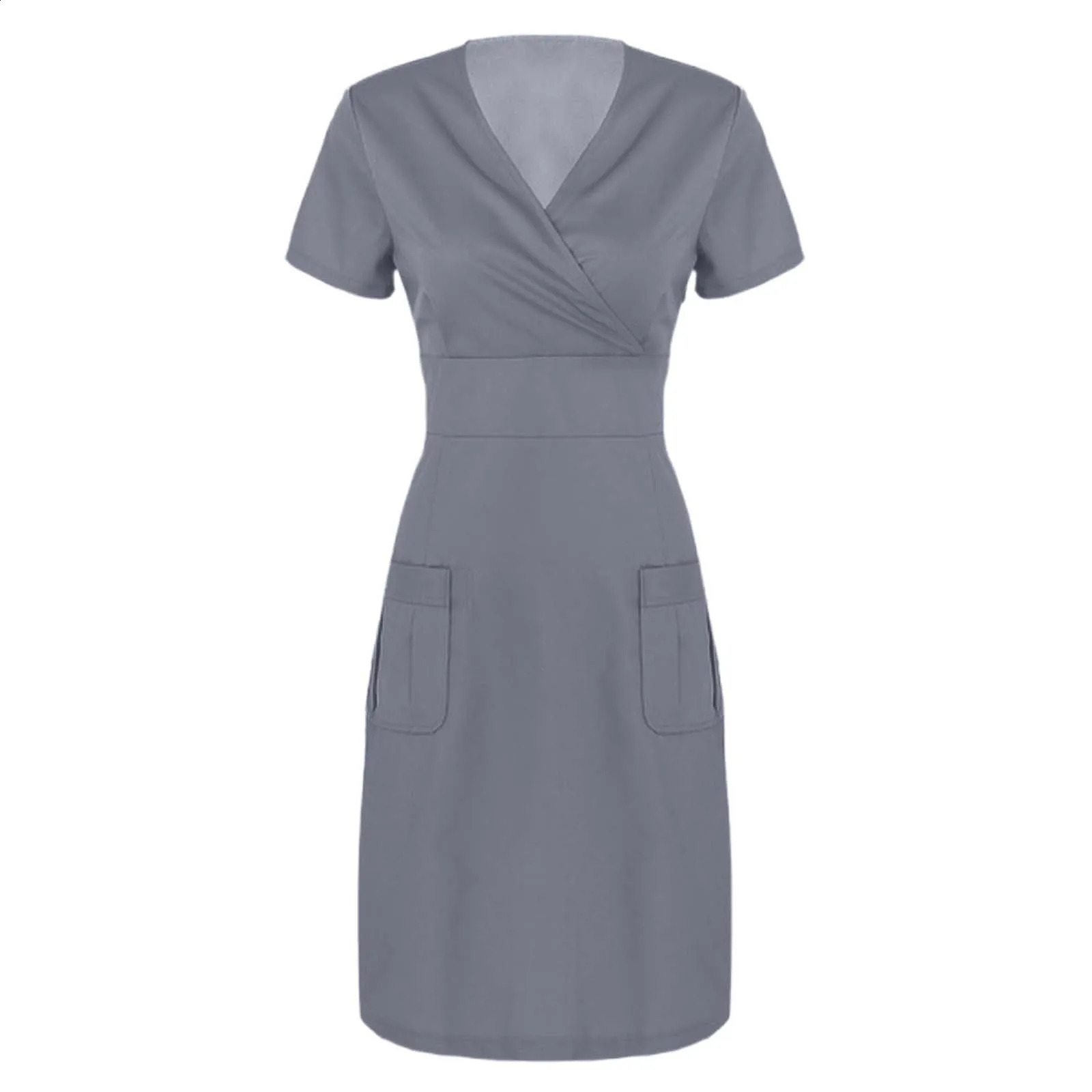 Nurse Uniform Women Working Black Dress Short Sleeve V Neck Pharmacy Nursing Scrubs Dress Women Beauty Salon Dresses 250519