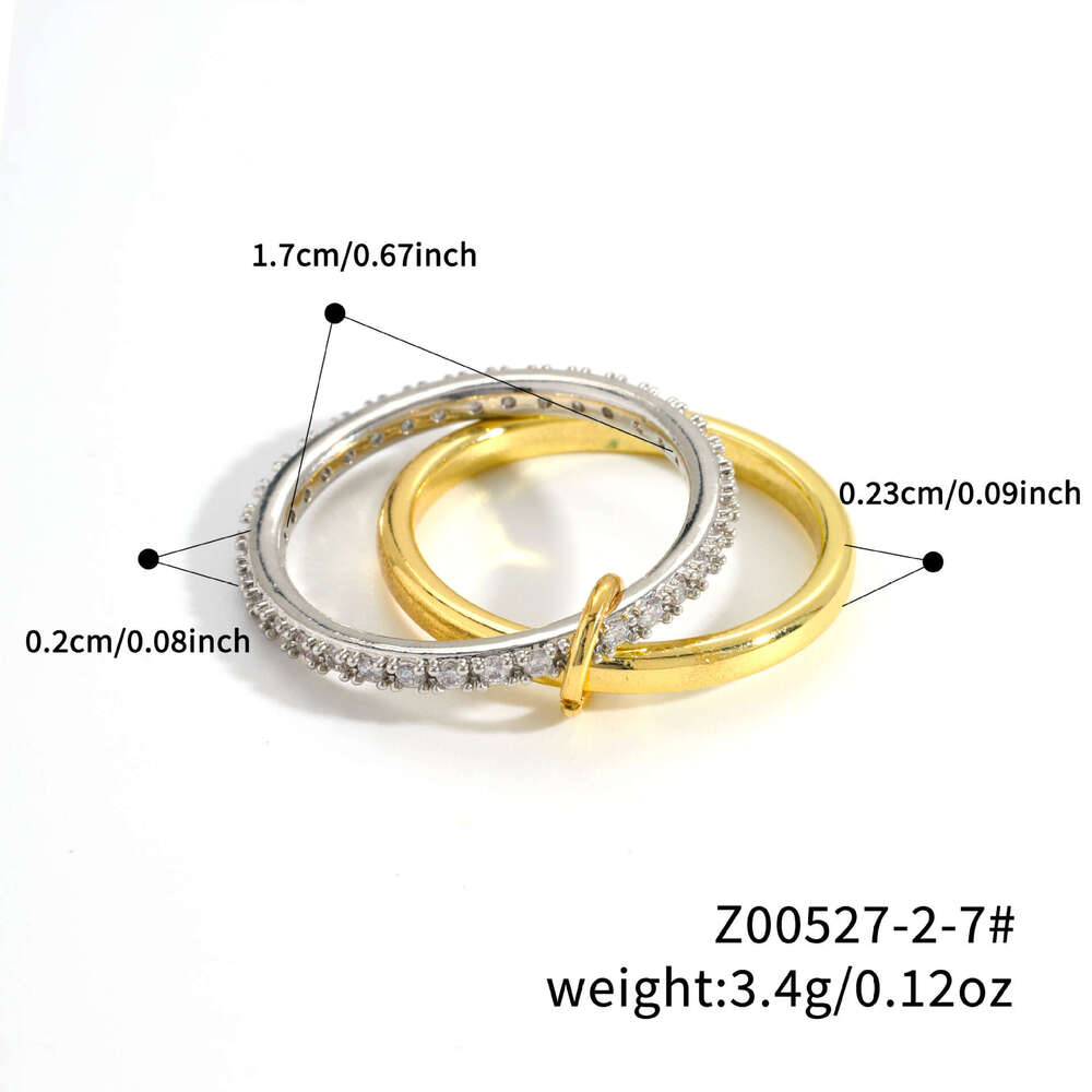 MOXI Stackable Plain Band High-End Sense Personality Copper Inlaid Zircon Jewelry Two-Tone Ring