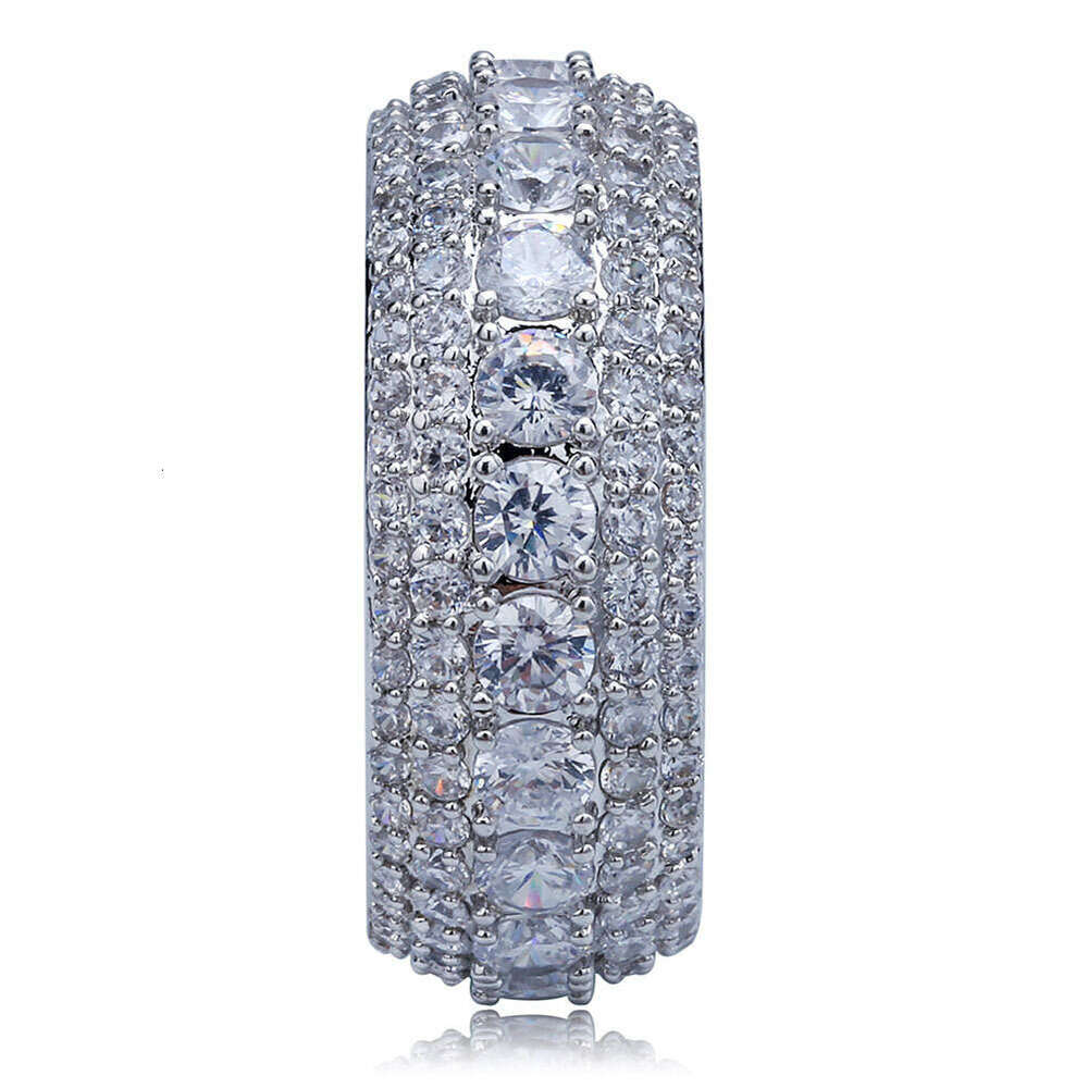 Micro Paved Five Rows Full Zircon Trendy Hip Hop Men's Ring