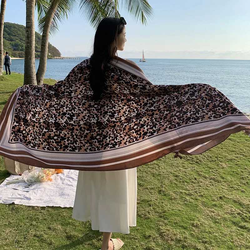 2025 Fashion Leopard Print Beach Scarf Women Long Summer Shawl UV Protection Versatile Travel Photography Accessory Stylish Wrap W250602