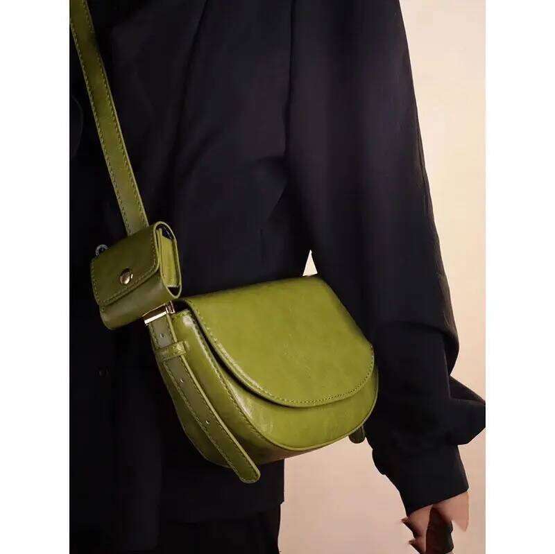 Women's Designer JIAERDI Vintage Green Shoulder Women High Street Leather Casual Saddle Bag Handbag Female Retro Solid Crossbody Bags Ladies