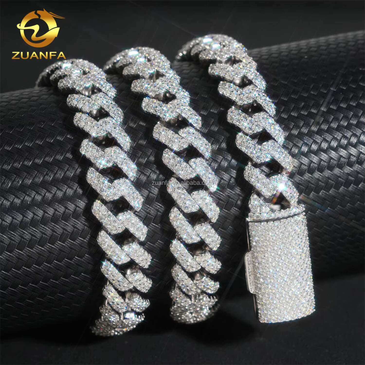 Best Selling Popular Fashion Rapper Jewelry Box Clasp 925 Solid Silver 12mm Iced Out VVS1 Moissanite Miami Cuban Link