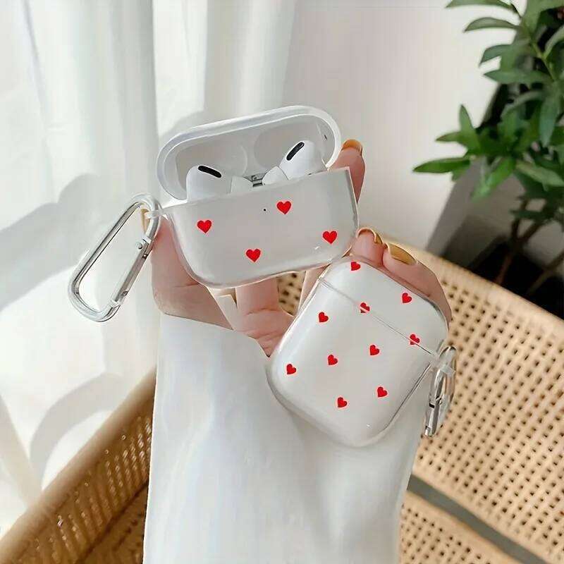 Simple Red Love Heart Pro/Pro2 Soft Clear TPU Wireless Case For Airpod 3/4 Earphone Protective Cover
