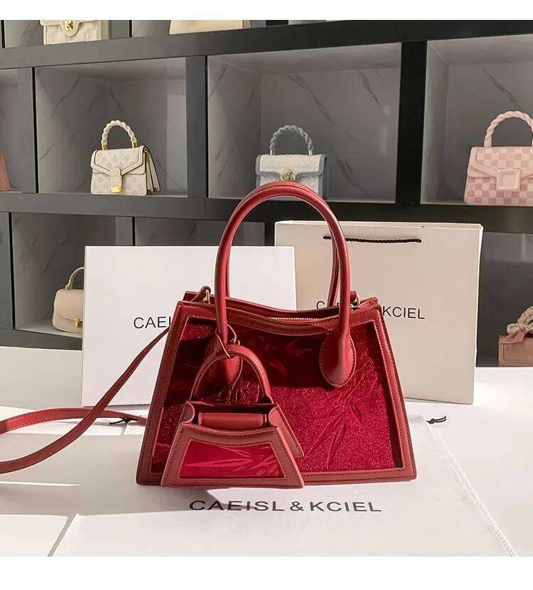 Fashion Veet Red Casual Tote High Quality Textured Leather Women's Handbag Lady Purse Shoulder Crossbody Wedding Bag