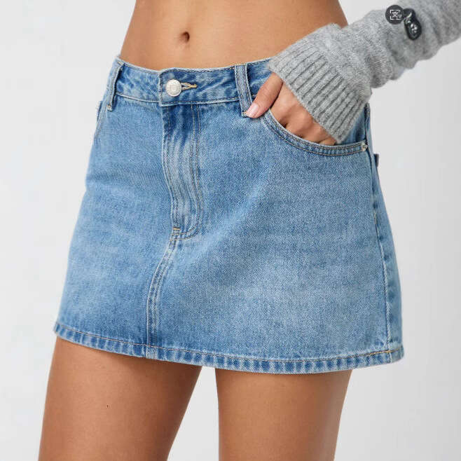 Temu Slim Fit Casual Stretch Washed Denim Skirt For Women B5