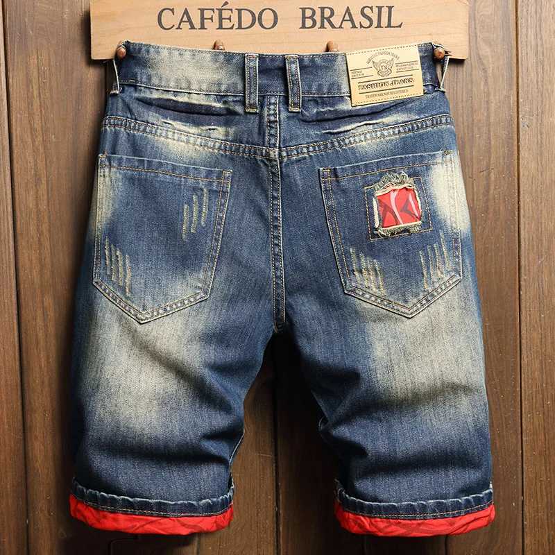 2025 Summer Ripped Denim Shorts Mens Loose Splicing Knee-length Casual Short Jeans Personality Streetwear Hip Hop Male Clothing T250603