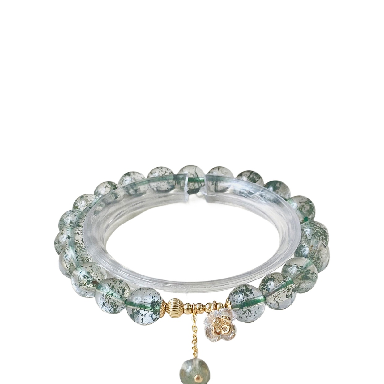 Natural crystal, green ghost crystal bracelet,Green Phantom Quartz,wuxing implied meaning Wealth consolidation Field stabilization Willpower strengthe