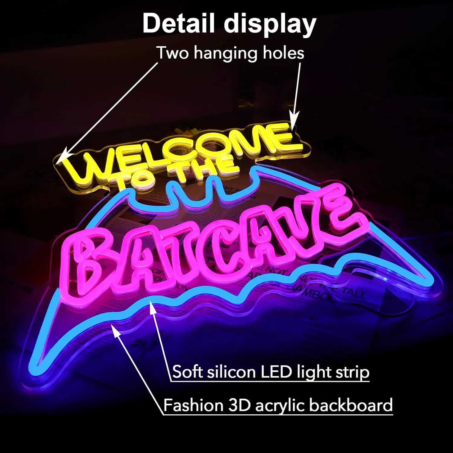 Bat Cave Neon Light Sign Dimmable LED Neon Sign For Wall Decor Party Club Bar Man Cave Funny Bedroom Decor Halloween Art Gift XJ250602