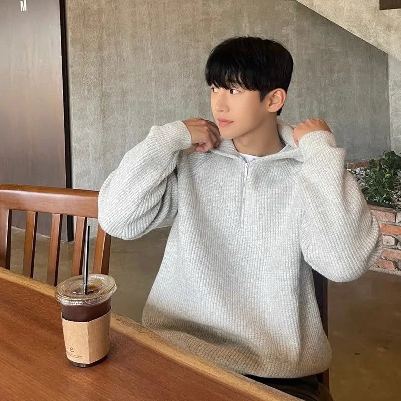 Mens Hooded Sweatshirt Knitting Solid with Zipper Male Hoodie Clothing Deals Cotton 90s Vintage Y2k Emo Tops Simple Warm 250603