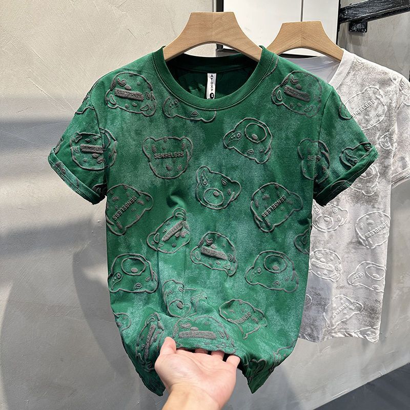 2025 New Summer Men's T-shirt New Fashionable Texture Pattern Men's Short Sleeve T-shirt Design Printed Slimming Designer Camo Round Neck Ha