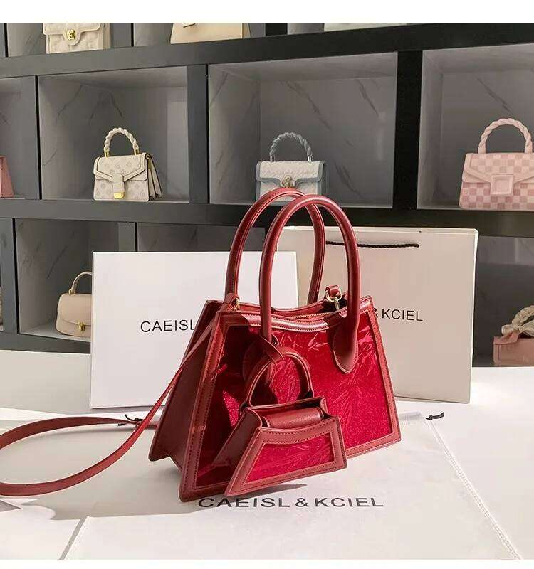Fashion Veet Red Casual Tote High Quality Textured Leather Women's Handbag Lady Purse Shoulder Crossbody Wedding Bag