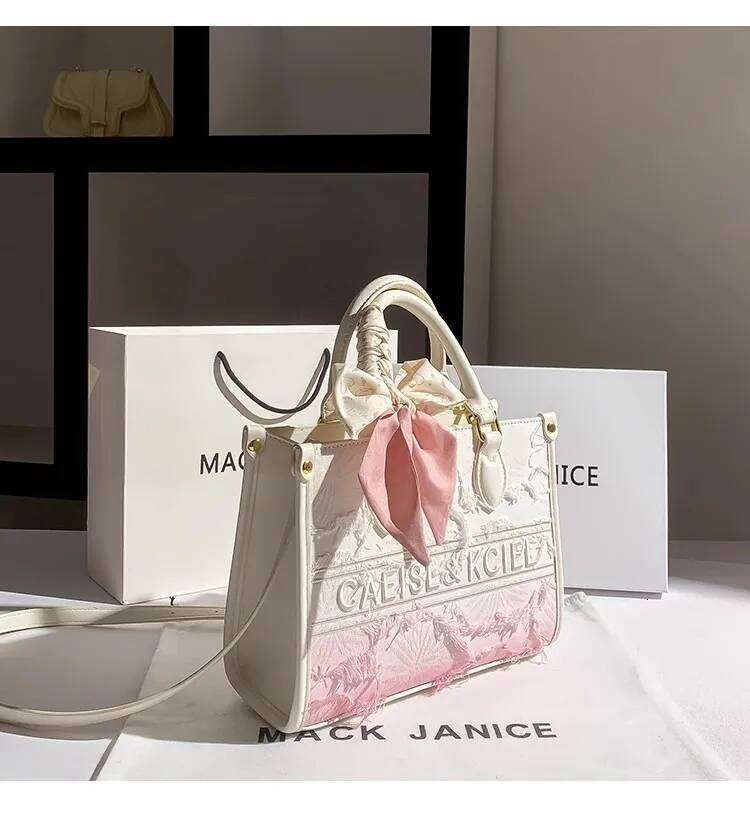 Large Capacity Gradient Pink Color Denim Tassel Casual Tote Fashion Purse High Quality Women Handbag Shoulder Messenger Bag