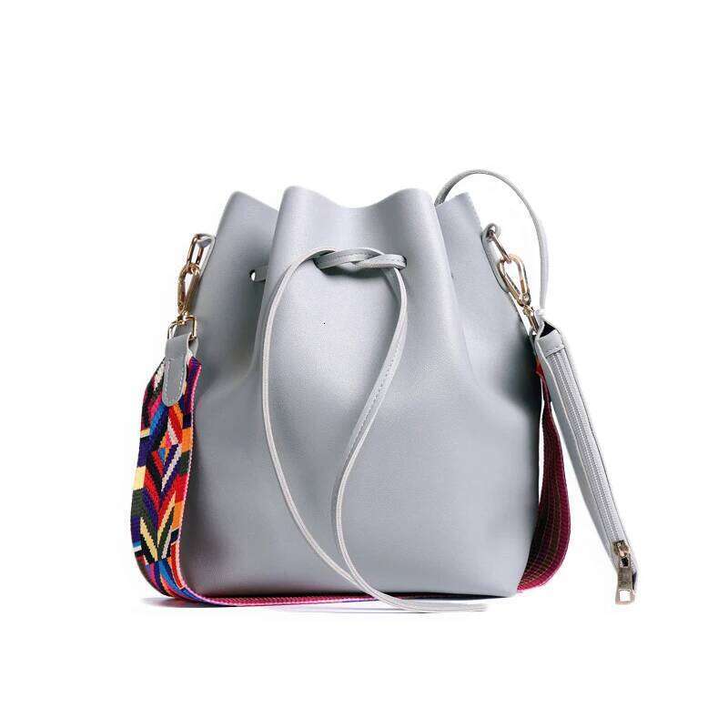 Fsislover Fashion Bucket Bag For Girls PU Leather Women Messenger Bags Colorful Strap Handbag Drop Shopping