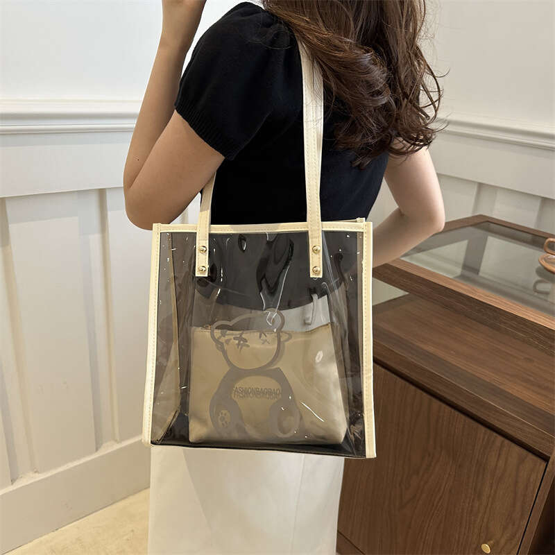 Fashion Transparent for Women 2025 New Summer Casual Jelly Beach Simple Commuter Shoulder Tote Bag