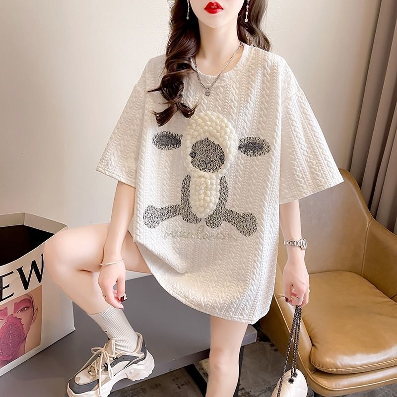 2025 New Spring and Summer T-shirt New 3D Little Sheep Women's Short Sleeve T-shirt, Summer New Fashion Half Sleeve Top Trendy Designer Solid Col