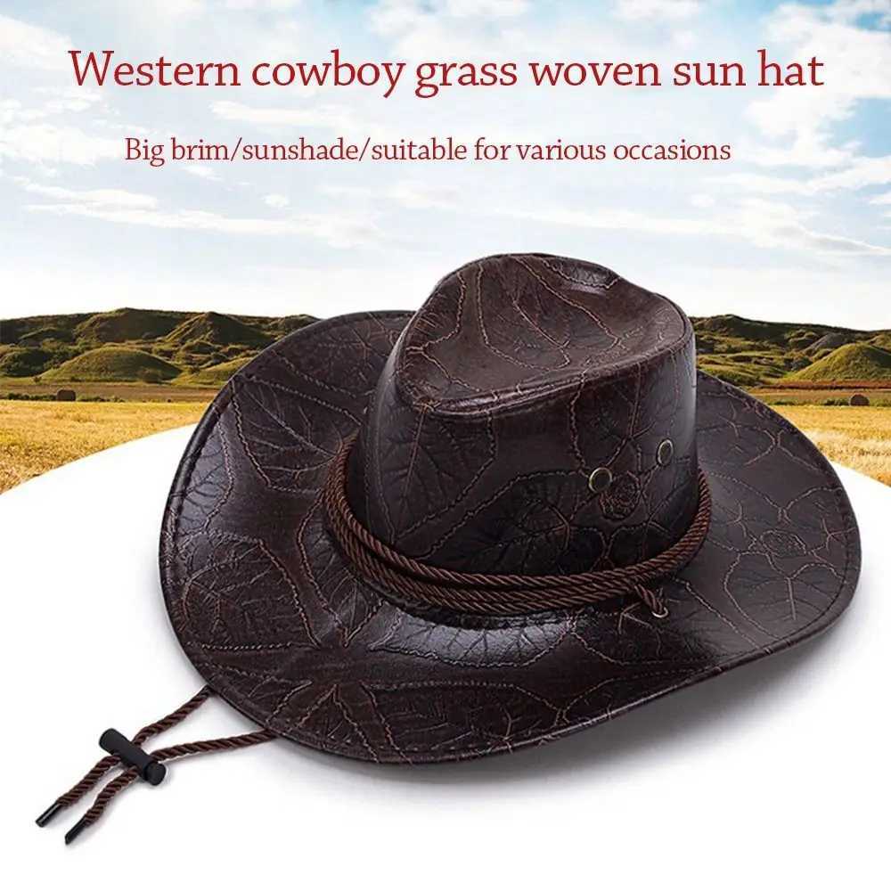 Cowboy Knight Hat Women Men Leather Caps Western Sun Hats Gentleman Jazz Vintage Cap Large Grassland Summer Autumn Visors W250602