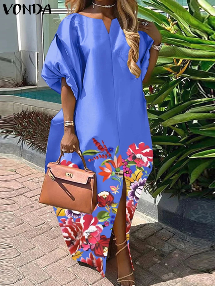 Plus Size 5XL Women Bohemian Satin Silk Maxi Long Dress 2025 Summer Sundress Elegant V Neck Vestidos Casual Loose Robe Femme 250526