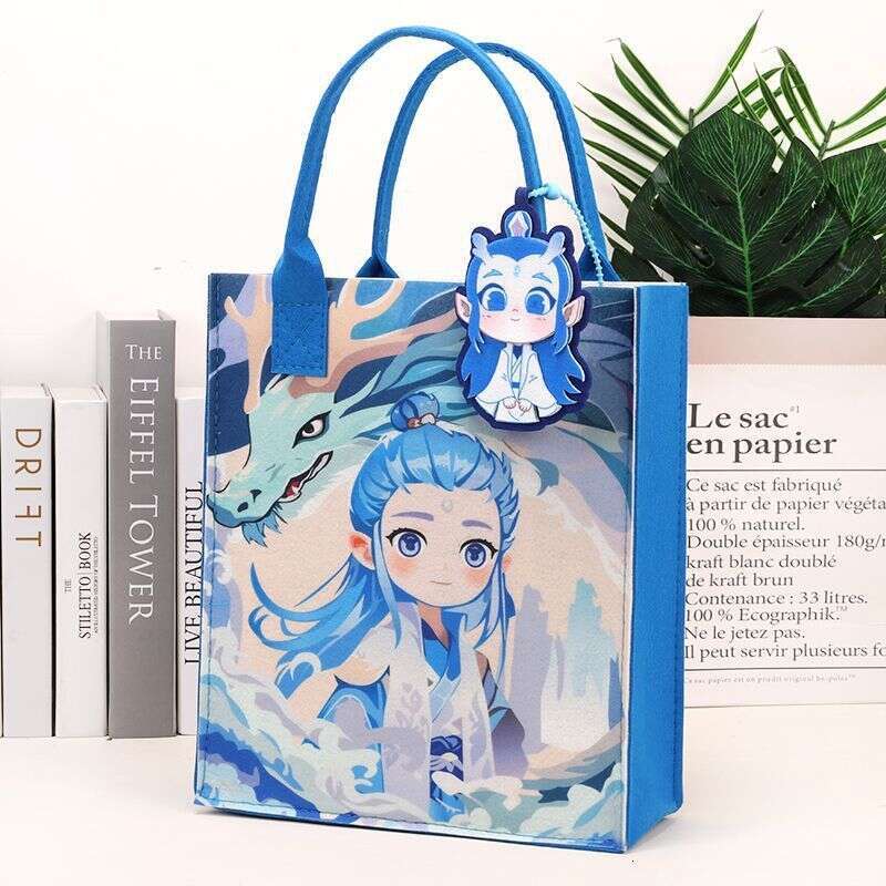 2025 New Nezha Handbag Cartoon Cute Large Capacity Shopping Student Shoulder Felt Tote Bag