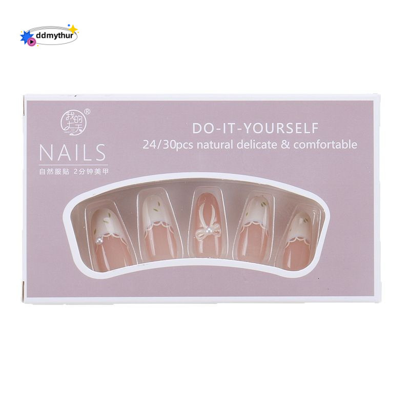Spring and Summer Nail Tips High-End Lace French Manicure Stickers Sweet Girl Wearable Fake Nails ddmythur