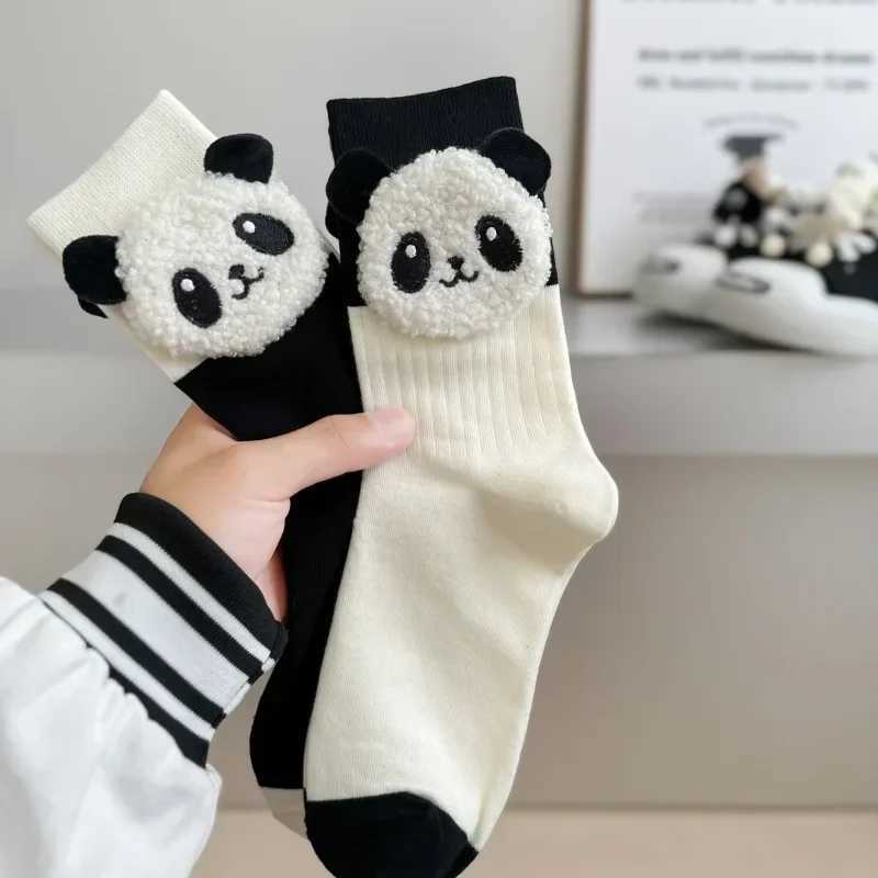 Pure Cotton Cute Socks Designer Panda Women Socks Kawaii Funny Black White Middle Tube Socks T250602