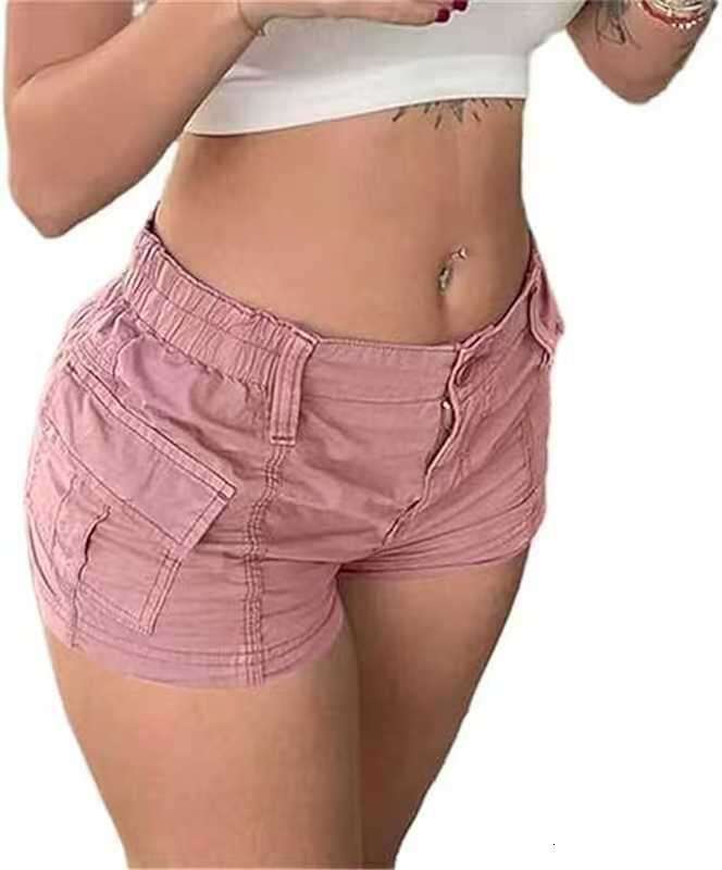 Solid Color Cargo Denim Shorts For Women B5