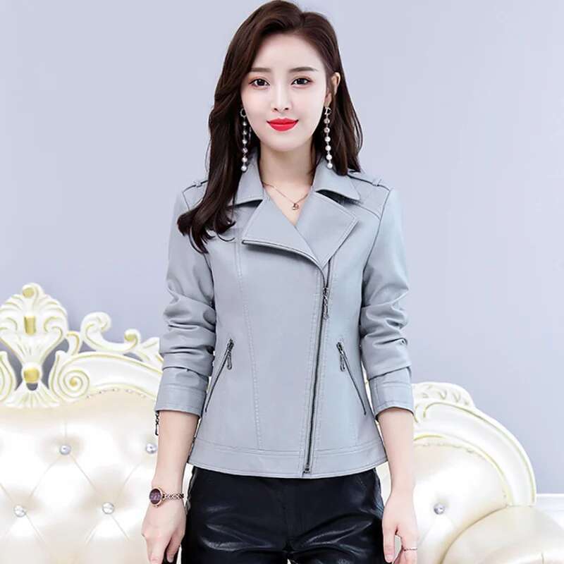 Women's Genuine Jackets, Short Overcoat, Motorcycle Leather Jacket, Slim ing Coat, Female Outwear, Autumn, Winter