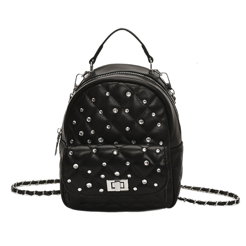 designer 2025 Spring Summer New Quilted Embroidered Chain Small Backpack for Women Fashion Trendy Rhinestone Outdoor Versatile Backpack