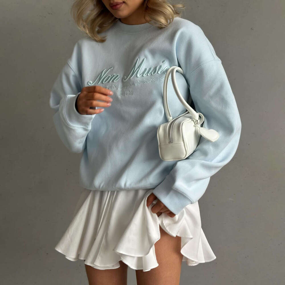 Hot Selling Letter Embroidery Crew Neck Pullover Sweatshirt Trendy Brand Autumn Winter Dopamine Color Long Sleeve Top For Women B5