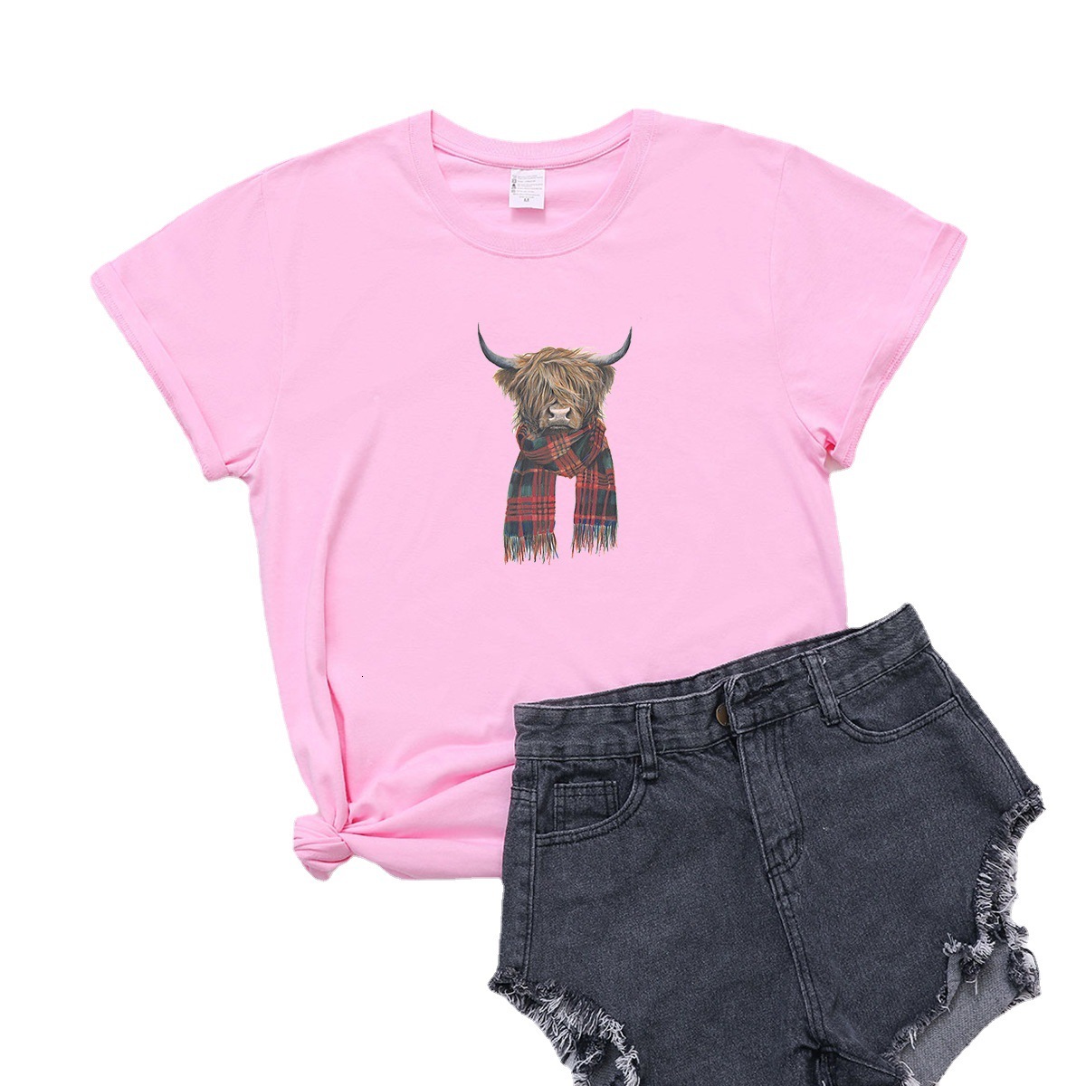 women's wear Duoduo Bull Head Scarf Short Sleeve Printed T-Shirt Women's Casual Wear
