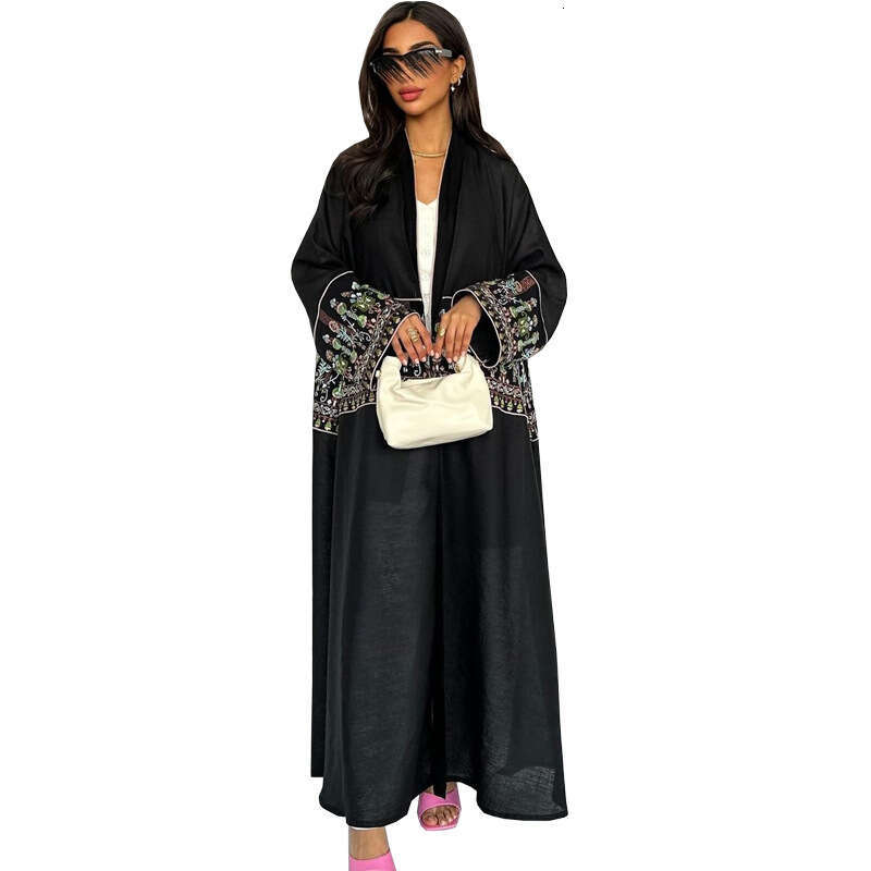 Mq131 Women's Embroidered Cardigan Robe Dubai Coat Muslim B5