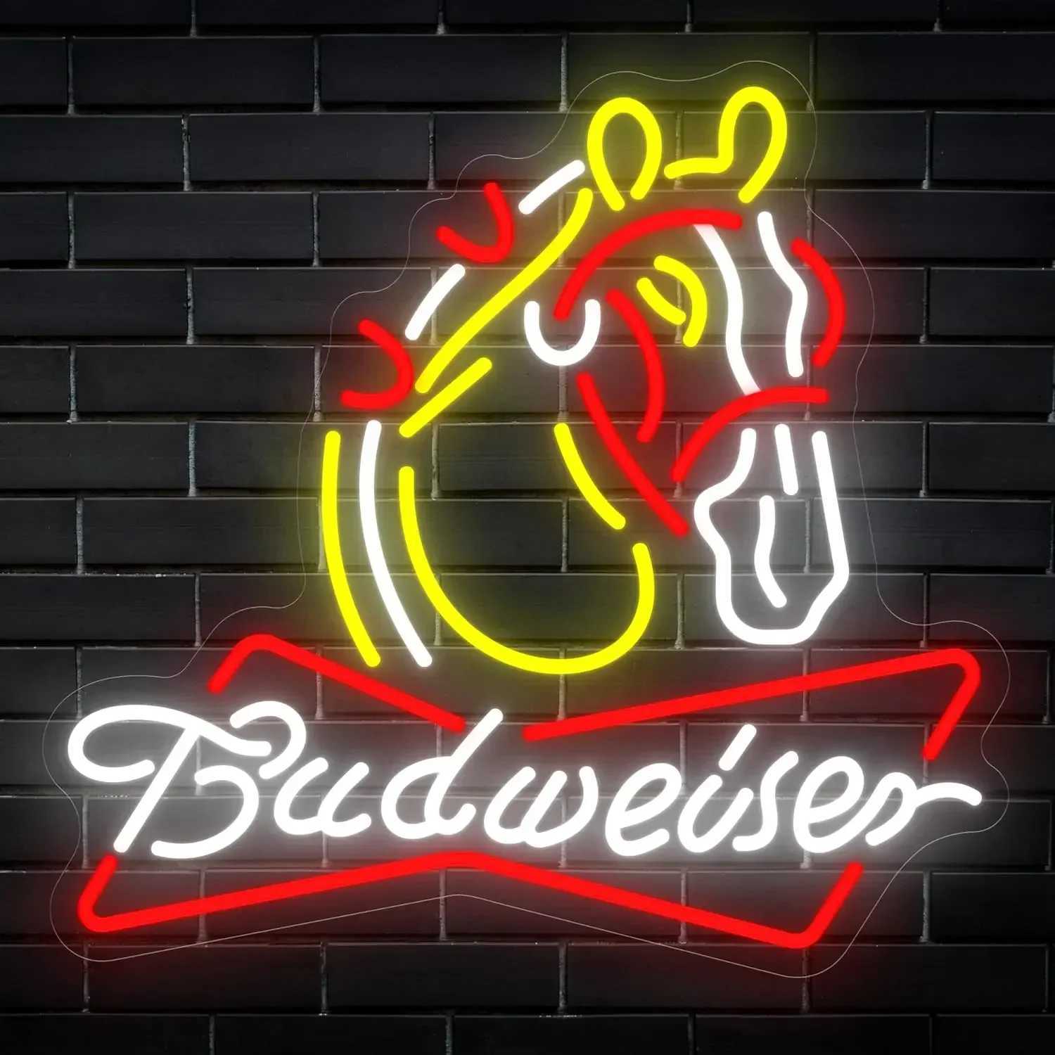 Bud Weisers Horse Neon Signs for Wall Decor USB-Powered LED Bar Sign for Home Bar Garage Bar Man Cave Party DecorationsXJ250602