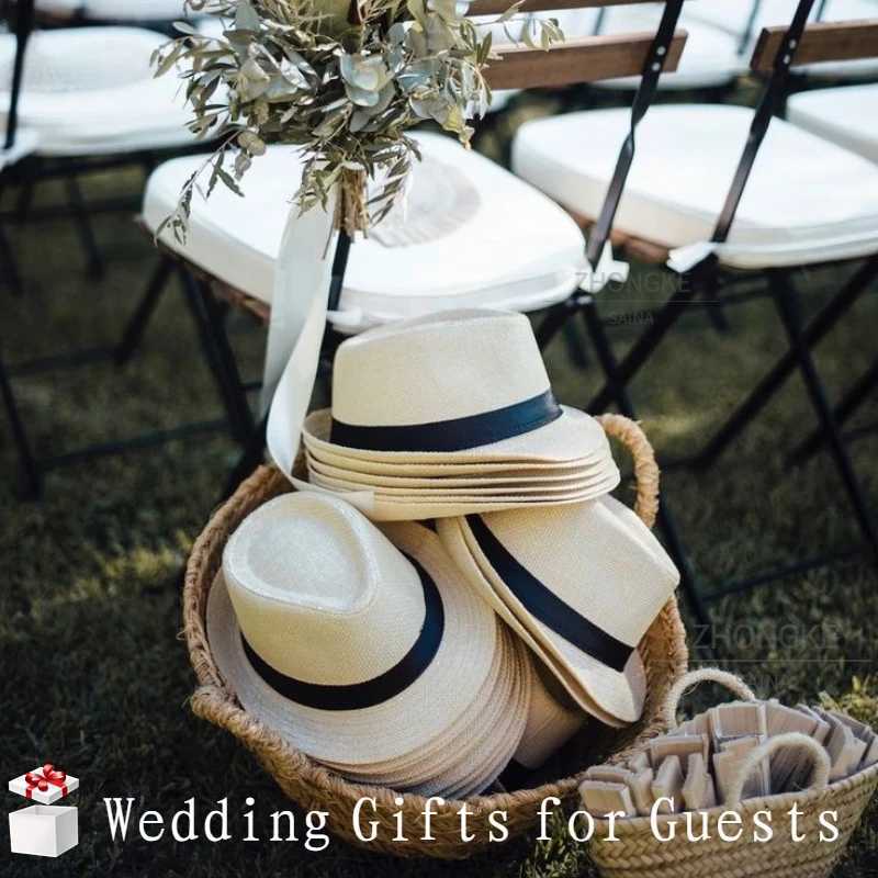58/60cm Wedding Straw Fedora Hat for Men Women Trilby Hat Short Brim Panama Hat Beach Havana Party Favors Big Head Gentleman Cap W250602