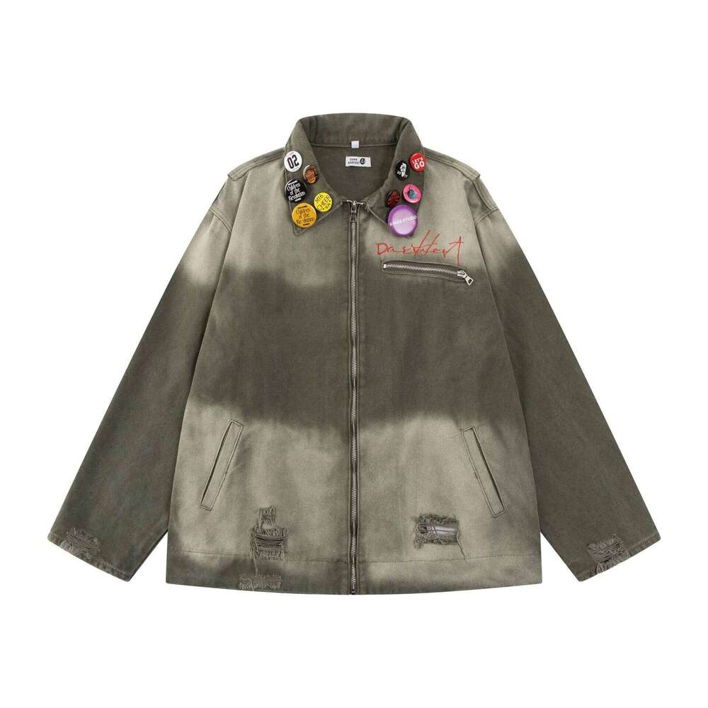 Men's Fashion Vintage Hip Hop Jeans Jacket With Badges High Streetwear Retro Denim Coat Outerwear For Male