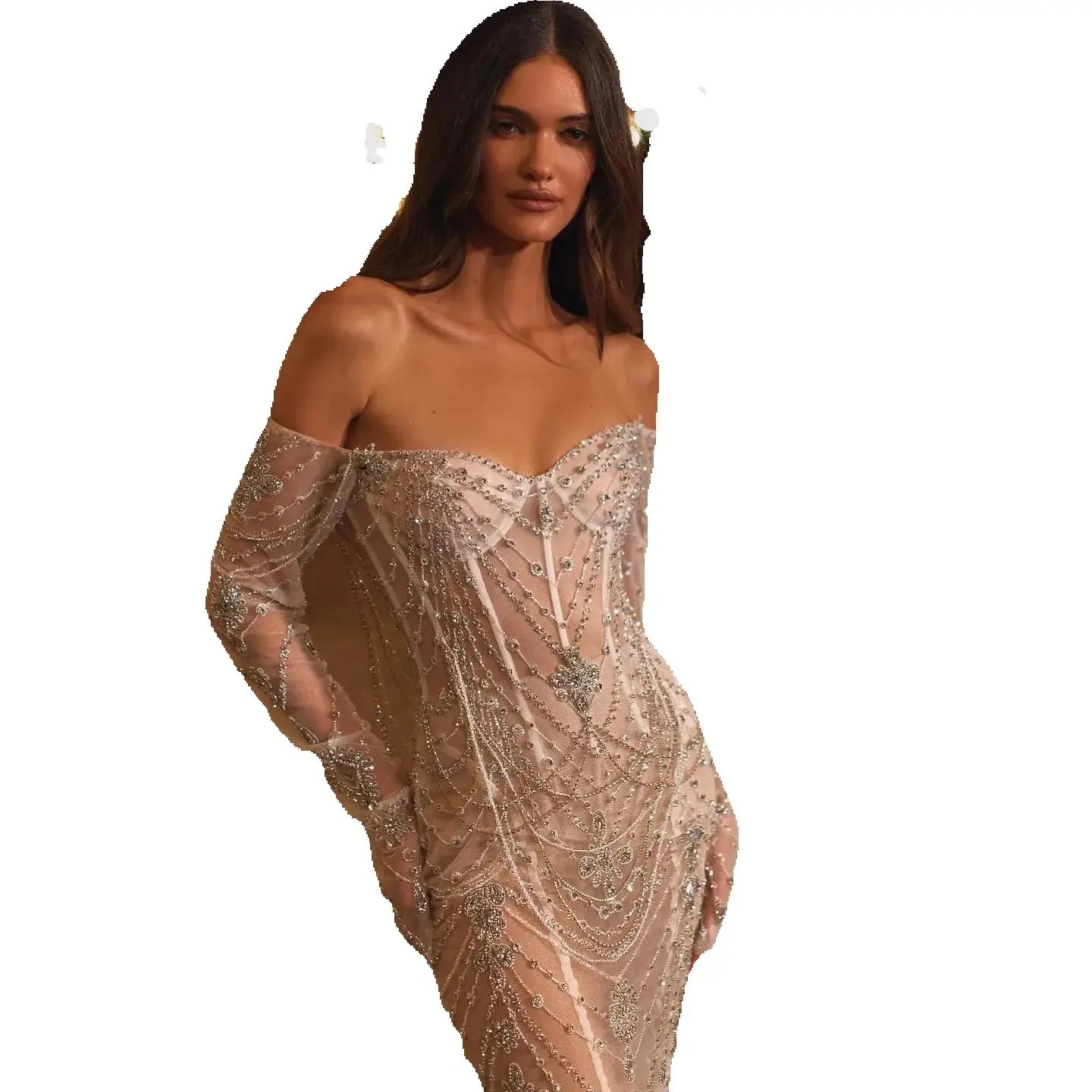 Illusion Crystal Beaded Wedding Dress Sparkly Sequined Mermaid Bridal Gown Fashion Off The Shoulder Bride Dresses Customized