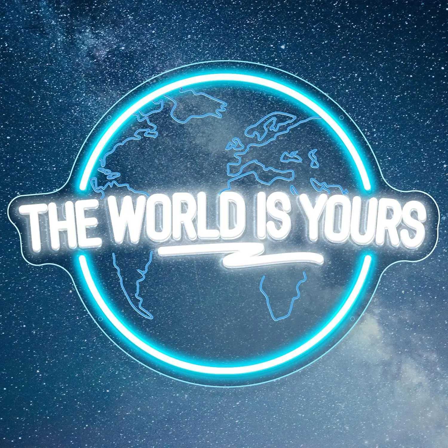 The World Is Yours Neon Sign Carved Planet LED Neon Light Sign for Office Wedding Man Cave Game Room Wall Decor Birthday Gift XJ250602