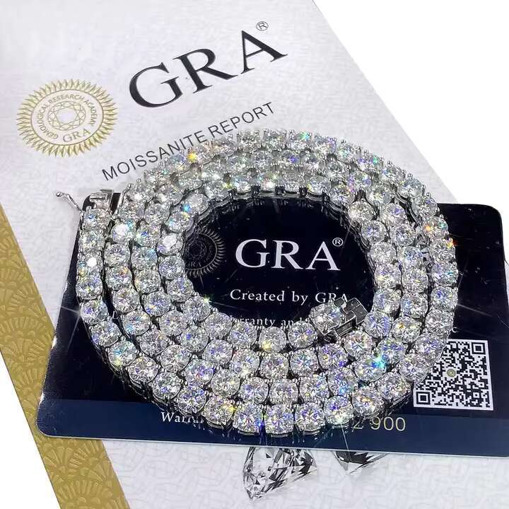 GRA Certification 925 Silver Plated Yellow Rose Gold 3mm 4mm 5mm 6mm D VVS Moissanite Tennis Chain Necklace for Hip Hop Rapper