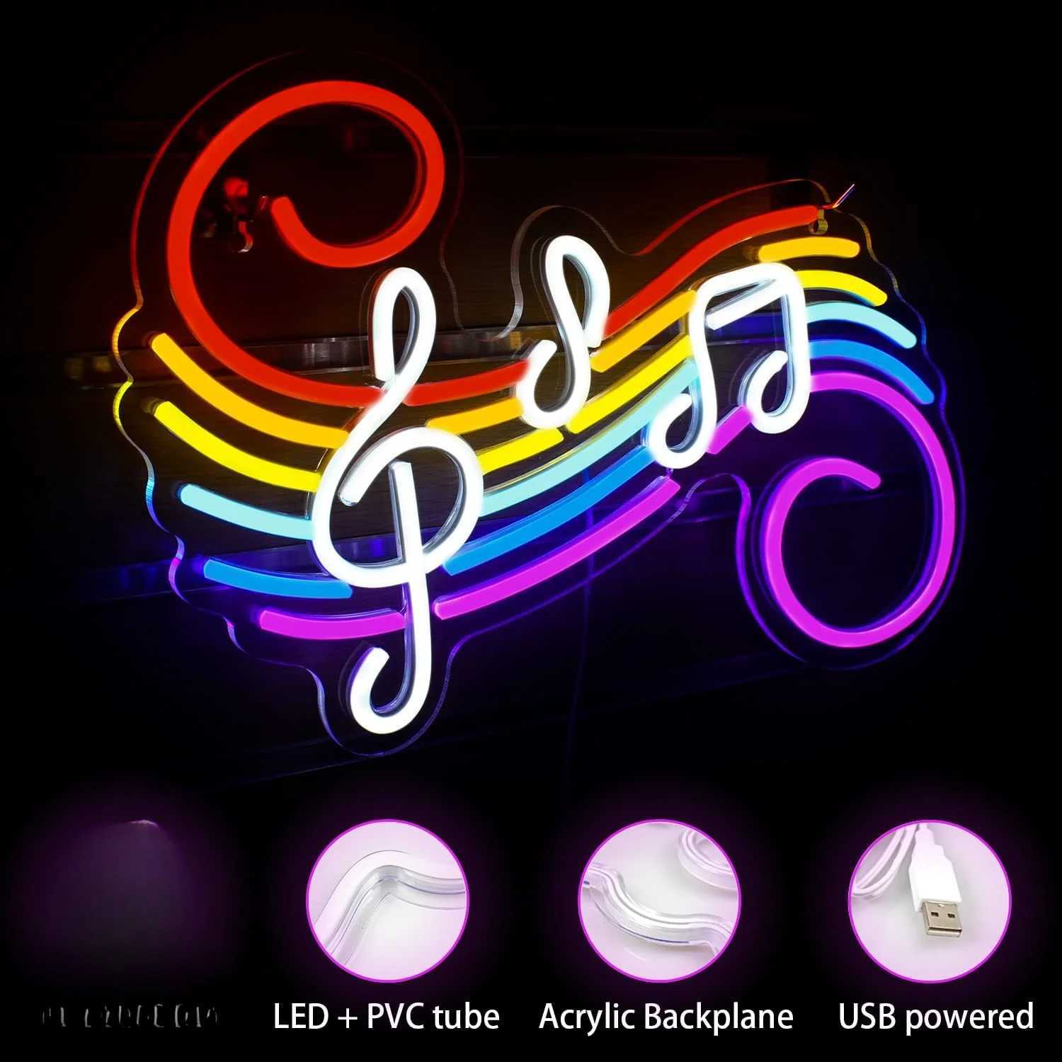 Rainbow Note Neon Light Sign Dimmable LED Neon Sign For Wall Decor Music Party Club Studio Bar Game Room Decor Birthday Art Gift XJ250602