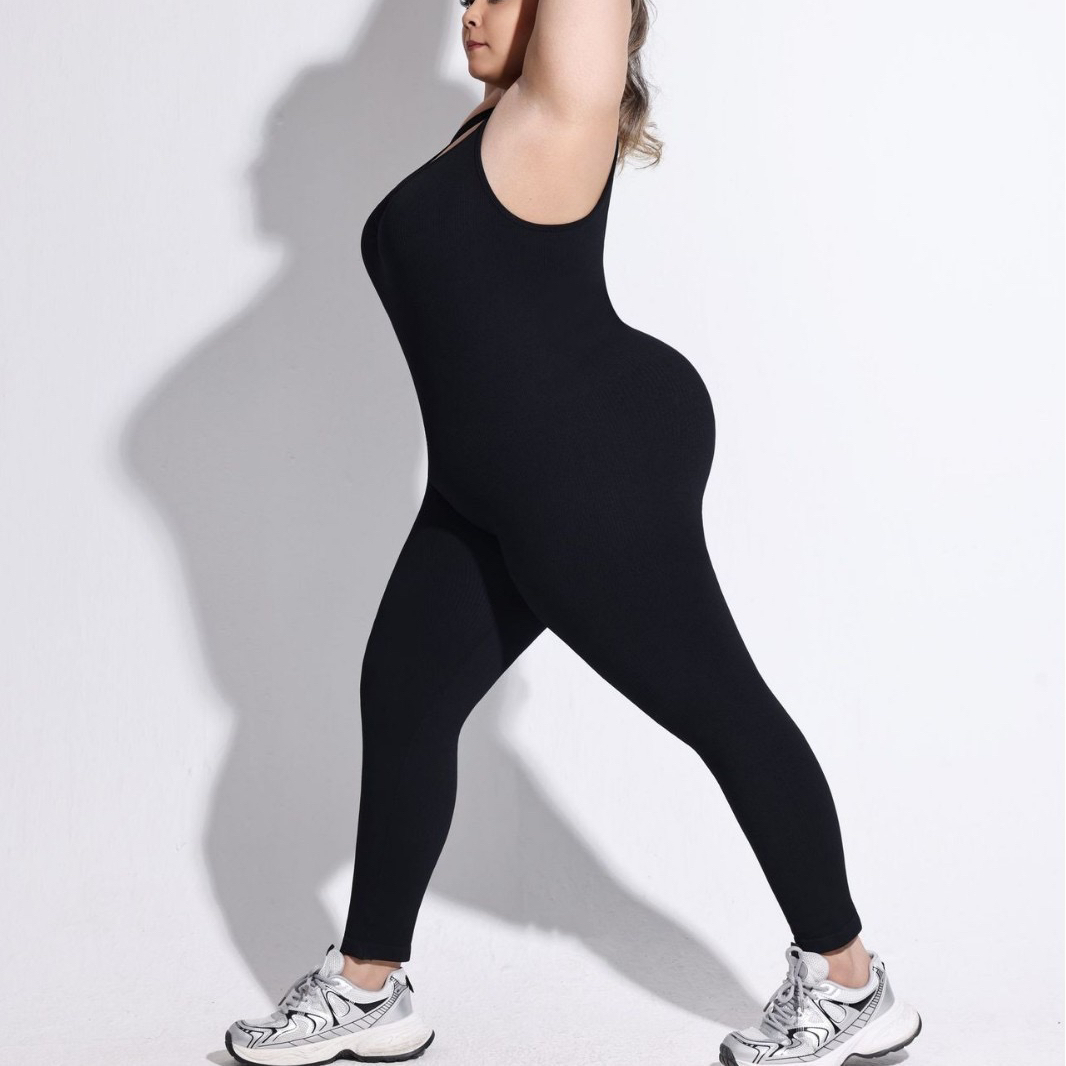 Large Size Backless Thick Threaded Jumpsuit Fixed Shoulder Strap Sports Shapewear Seamless Hip Lift Yoga Suit