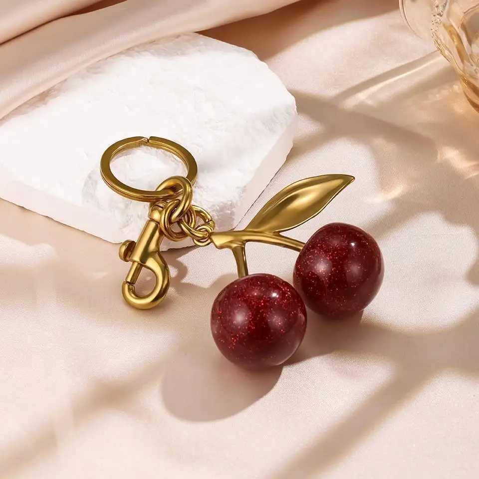Fashion Red Cherry Keychain Summer Fruits Cherries Pendant Keyring For Women Men Jewelry Bag Accessory Gift Large Size CherryXJ250602