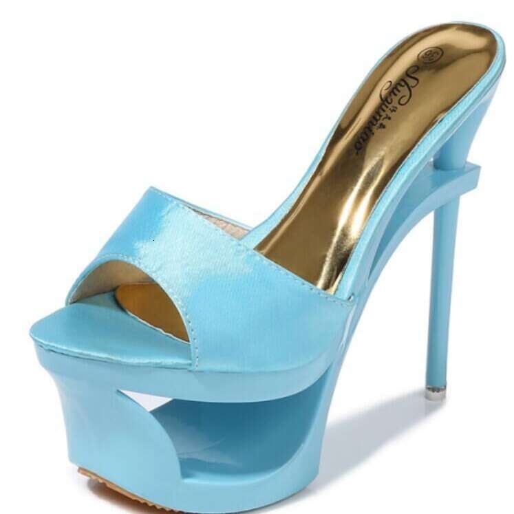 Super High Heels New Sexy Women's Blue Satin Rhinestone Decorated Chiffon Flower Waterproof Platform High Heels Platform High Heels