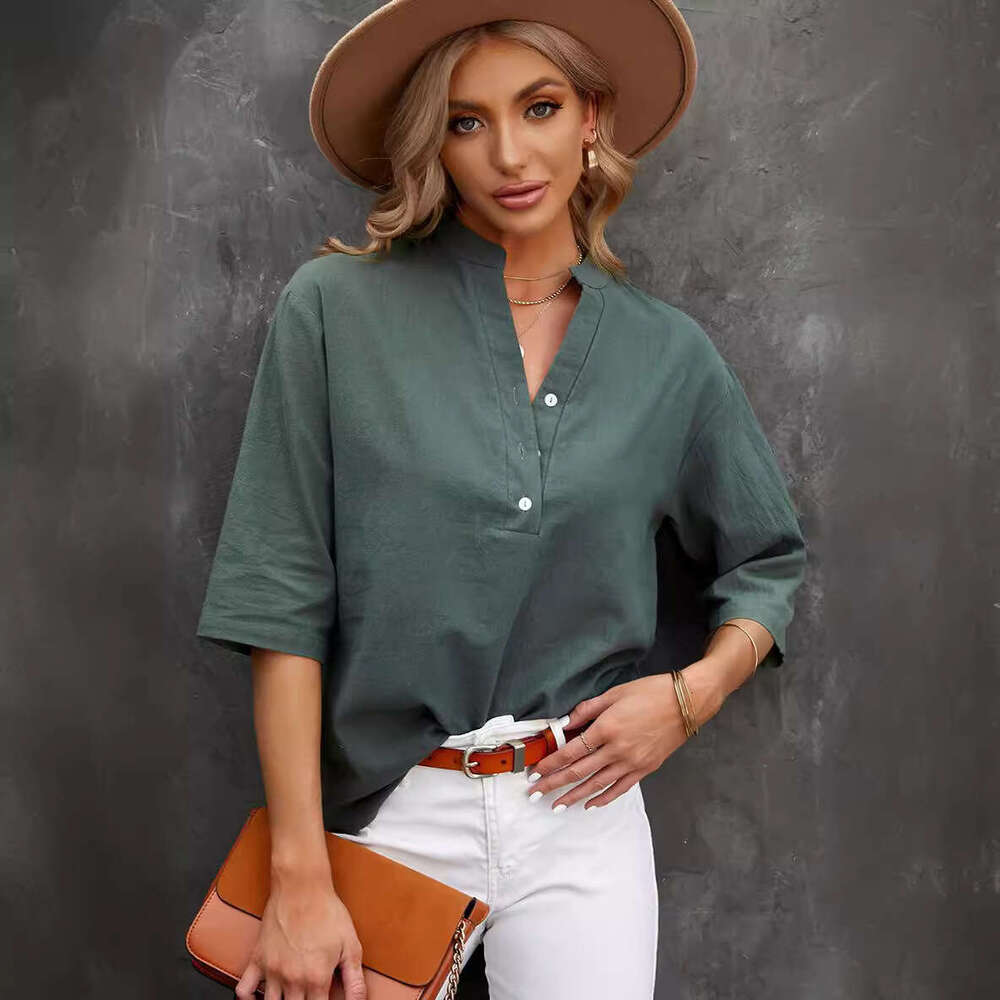 Summer New Solid Color Casual Pullover Short Sleeve Shirt Women Loose Plus Size Blouse B5