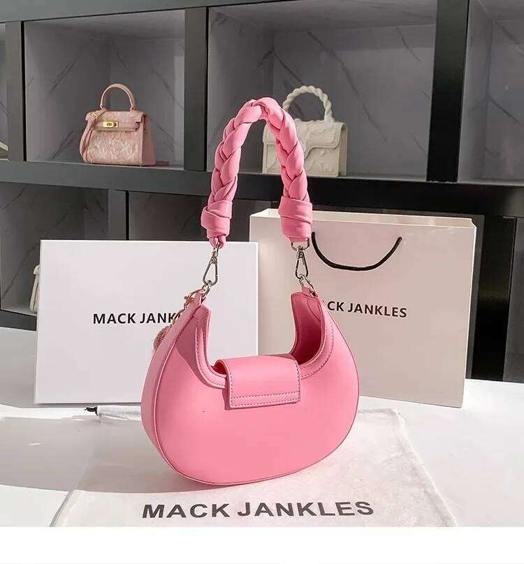 High Quality Textured Leather Fashion Striped Moon Women's Handbag Lady Purse Shoulder Messenger Female Casual Bag