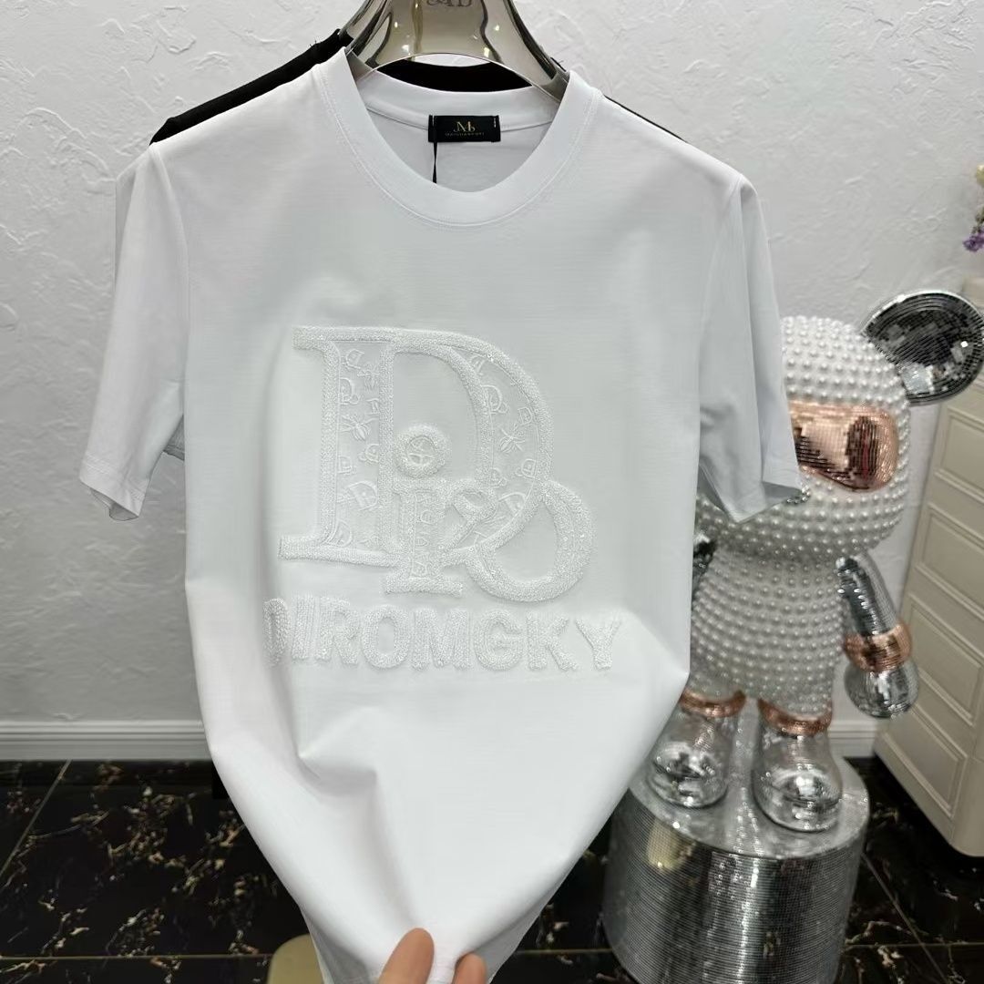 2025 summer new unisex T-shirt summer new European style personalized sequin letter jacquard men's round neck short sleeved T-shirt suitable for 