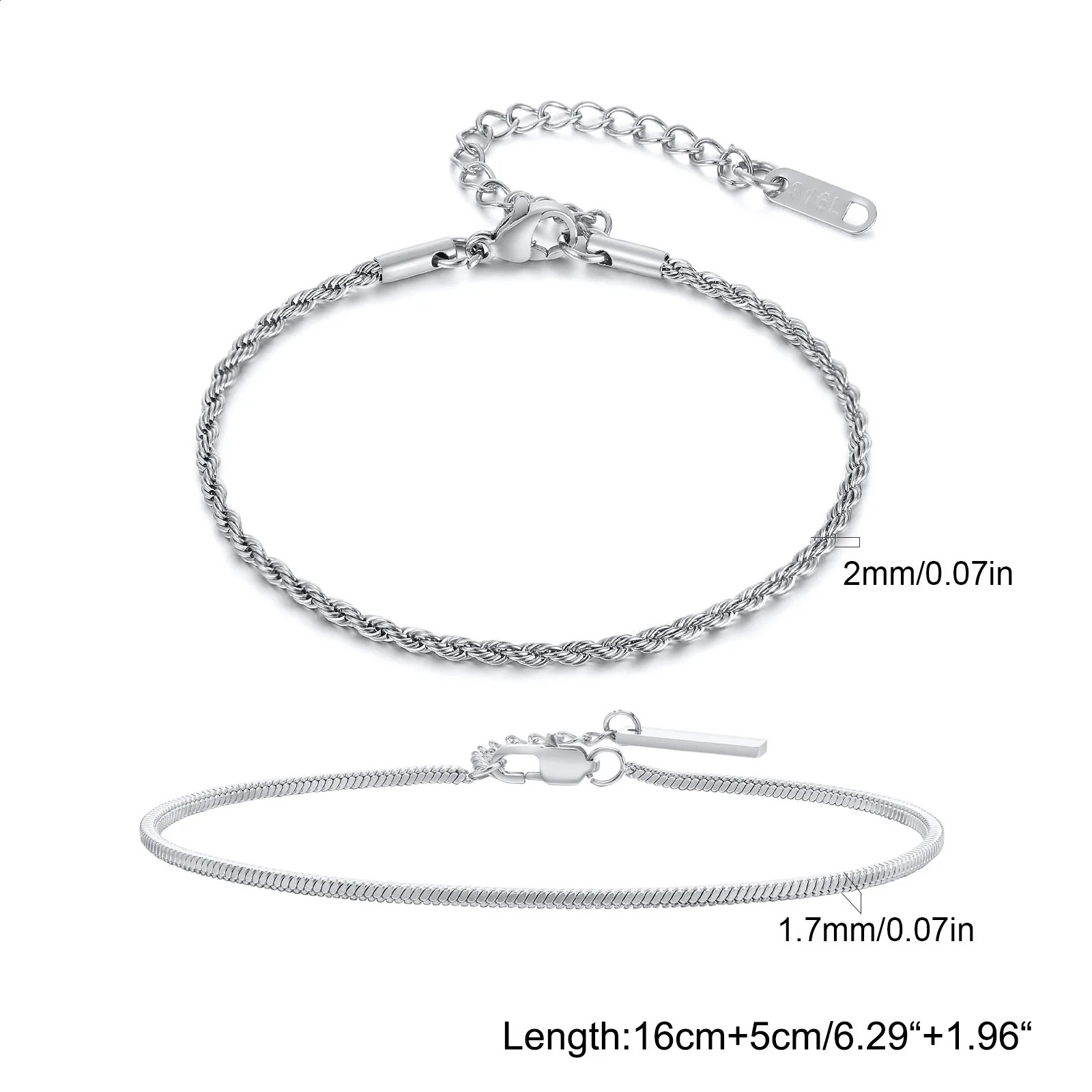 Vnox 2pcs Set Mens Chain Bracelets 16cm21cm Adjustable Twisted Rope Chain Bracelet 21cm24cm Steel Snake Links Bracelet 250528