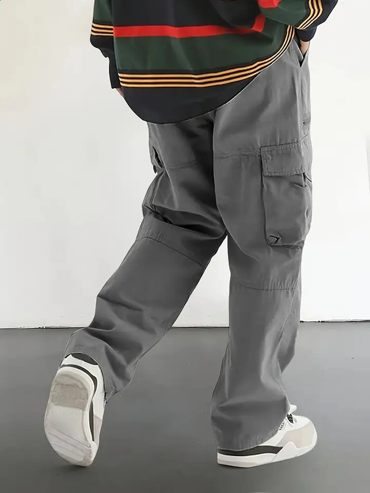 Mens Regular Plain Outdoor Overalls with Drawstrings and Large Flap Pocket Pants Personalized Zipper Suitable for Holiday Street Daily Leisure Mountai
