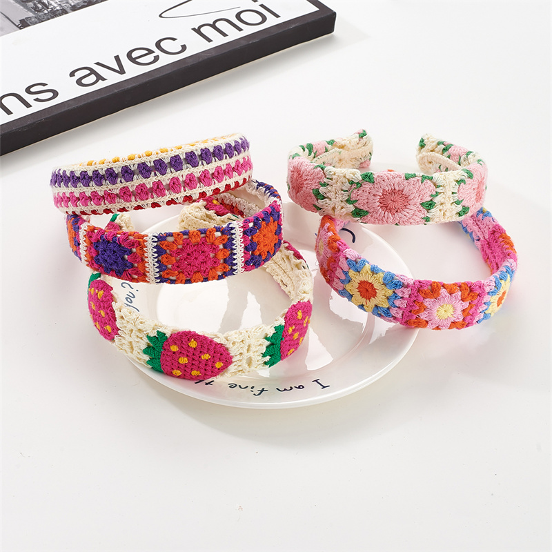 New holiday style knitted hair bands flowers hollow women's French headband rustic style hair accessories