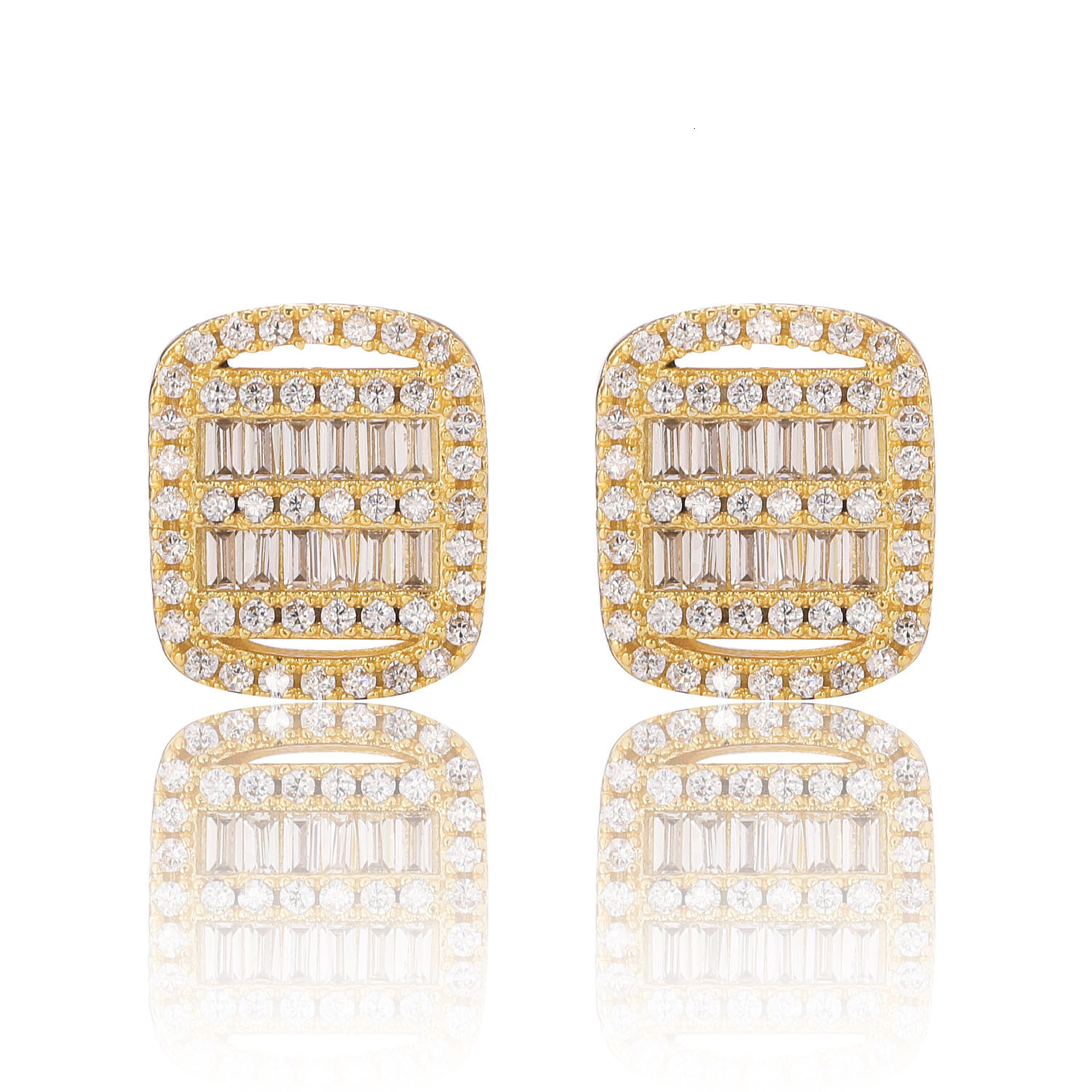 Square earrings for men S925 silver needle T square Moissanite square earrings for personalized hip-hop mens earrings Mozambique earrings