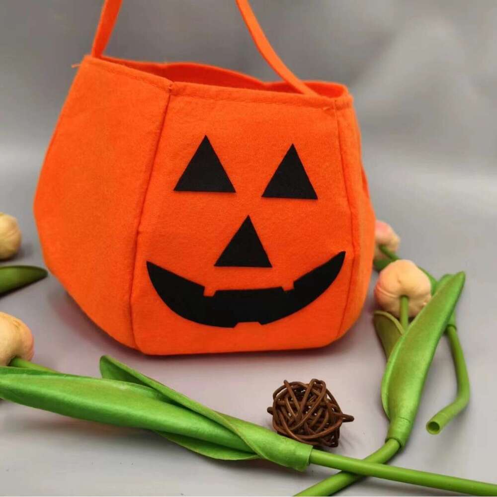 Halloween Smiley Face 3D Felt Pumpkin Tote Candy Bag Non-woven Fabric Children's Trick-or-Treat Gift